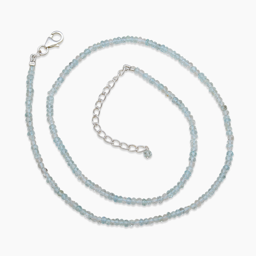 Blue Aquamarine Silver Beads Necklaces