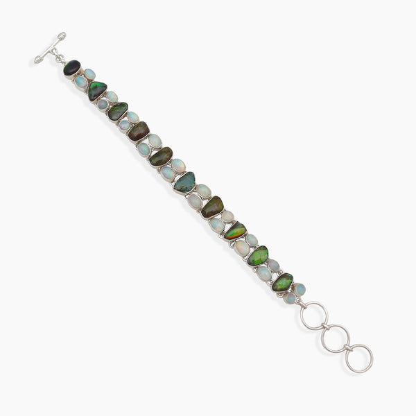Ethiopian Opal & Ammolite Silver Bracelets