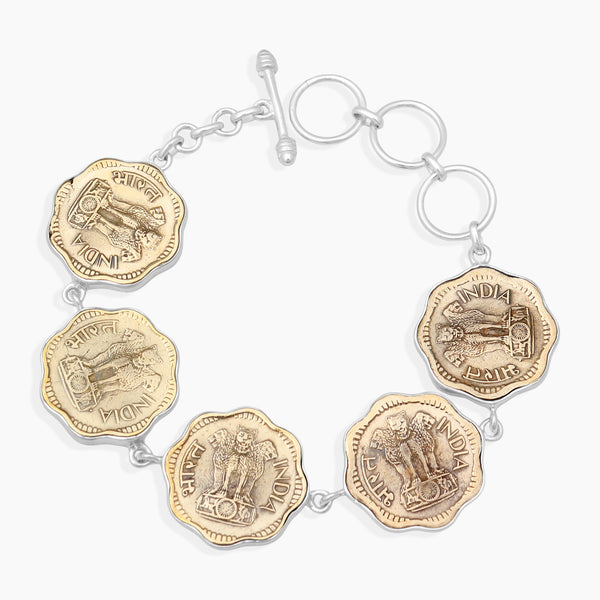 Indian Ashoka Emblem Silver Coin Bracelets