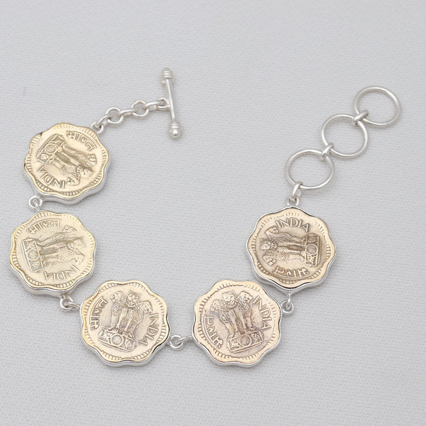 Indian Ashoka Emblem Silver Coin Bracelets