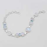Rainbow Moonstone & Blue Topaz Silver Bracelets