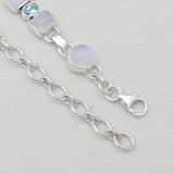 Rainbow Moonstone & Blue Topaz Silver Bracelets