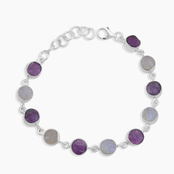 Amethyst & Rainbow Moonstone Silver Bracelets