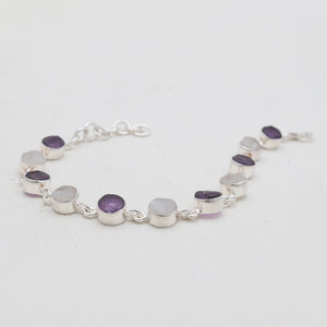 Amethyst & Rainbow Moonstone Silver Bracelets