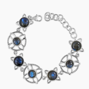 Larimar & Rainbow Moonstone Silver Bracelets