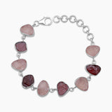 Raw Garnet & Rose Quartz Silver Bracelets