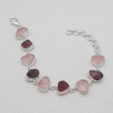 Raw Garnet & Rose Quartz Silver Bracelets