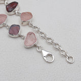 Raw Garnet & Rose Quartz Silver Bracelets