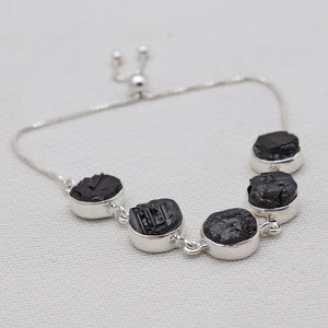 Black Tourmaline Silver Chain Bracelets
