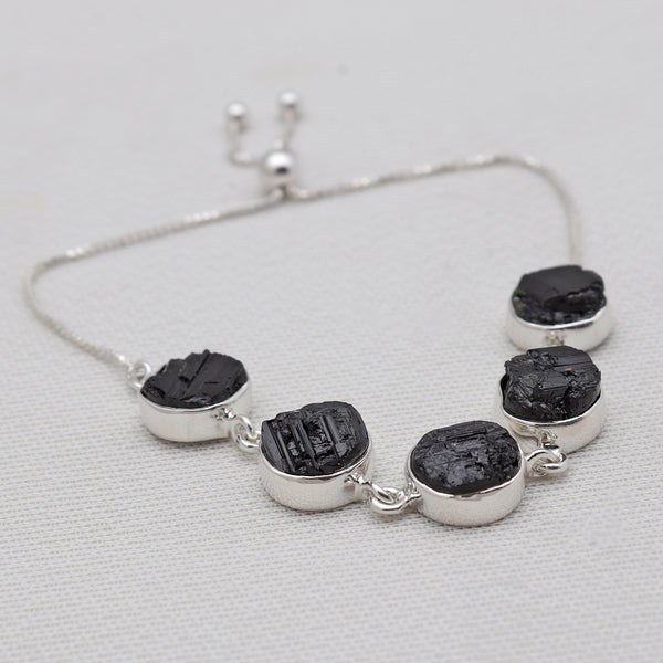 Black Tourmaline Silver Chain Bracelets