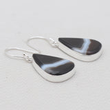 Black Banded Agate Silver Earrings