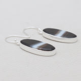 Black Banded Agate Silver Earrings