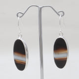Black Banded Agate Silver Earrings