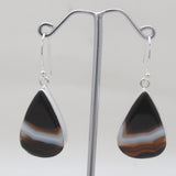 Black Banded Agate Silver Earrings