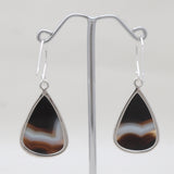 Black Banded Agate Silver Earrings
