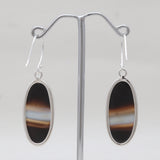 Black Banded Agate Silver Earrings