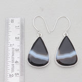 Black Banded Agate Silver Earrings