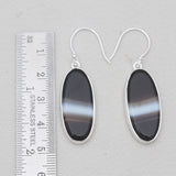 Black Banded Agate Silver Earrings