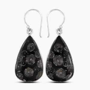 Black Coral Silver Plain Earrings
