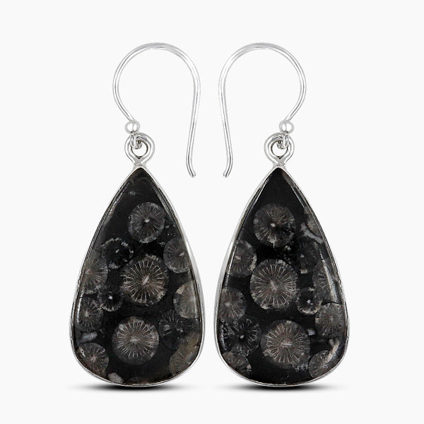 Black Coral Silver Plain Earrings