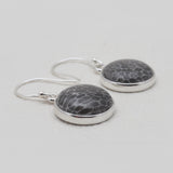 Natural Black Coral Silver Earrings