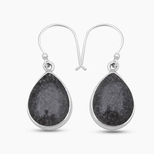 925 Sterling Silver Black Coral Earrings