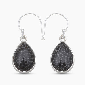925 Sterling Silver Black Coral Earrings