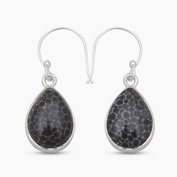 925 Sterling Silver Black Coral Earrings