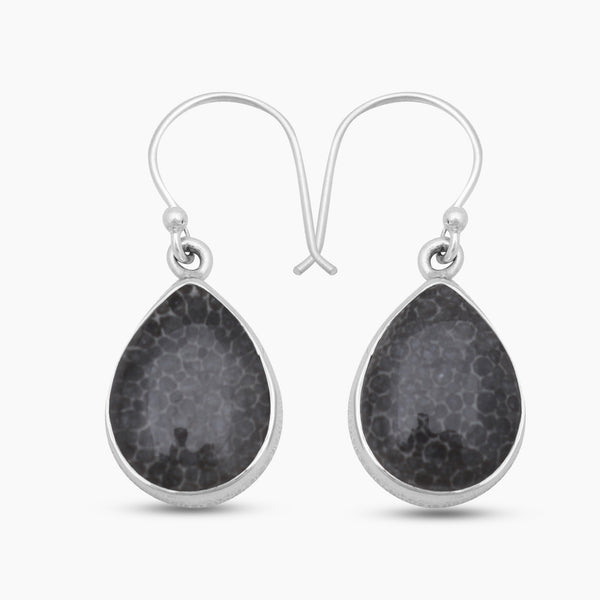 925 Sterling Silver Black Coral Earrings