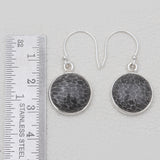 Natural Black Coral Silver Earrings