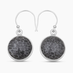 Natural Black Coral Silver Earrings