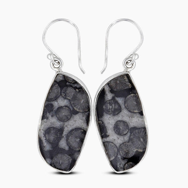Black Coral Silver Plain Earrings