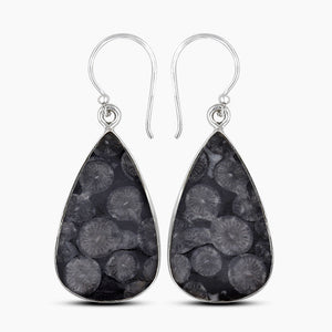 Black Coral Silver Plain Earrings
