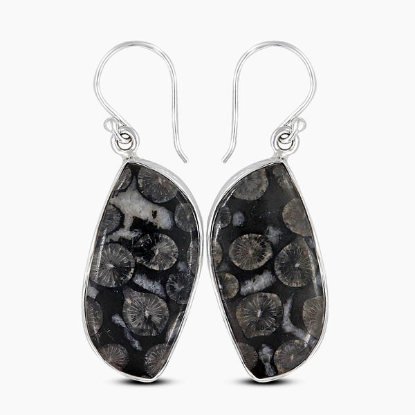 Black Coral Silver Plain Earrings