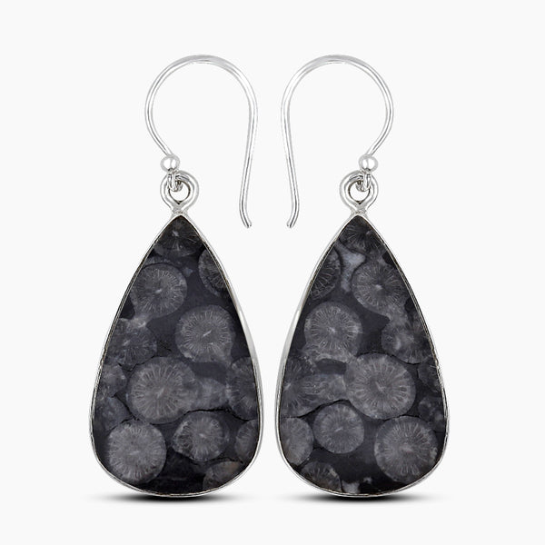 Black Coral Silver Plain Earrings