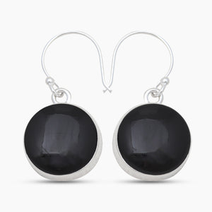 925 Sterling Silver Black Onyx Plain Earrings