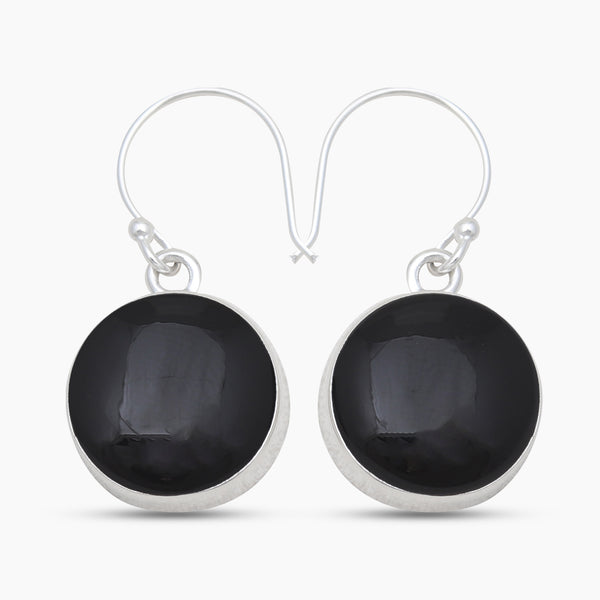 925 Sterling Silver Black Onyx Plain Earrings