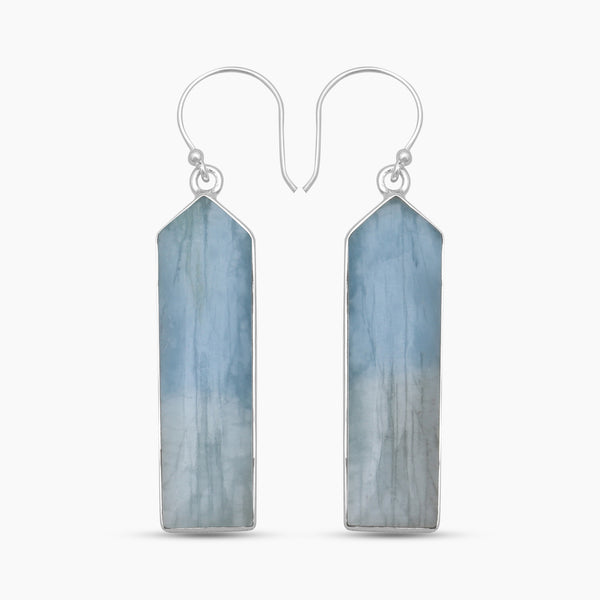 Aquamarine Point Silver Earrings