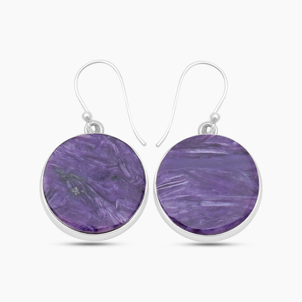 Natural Charoite Silver Earrings