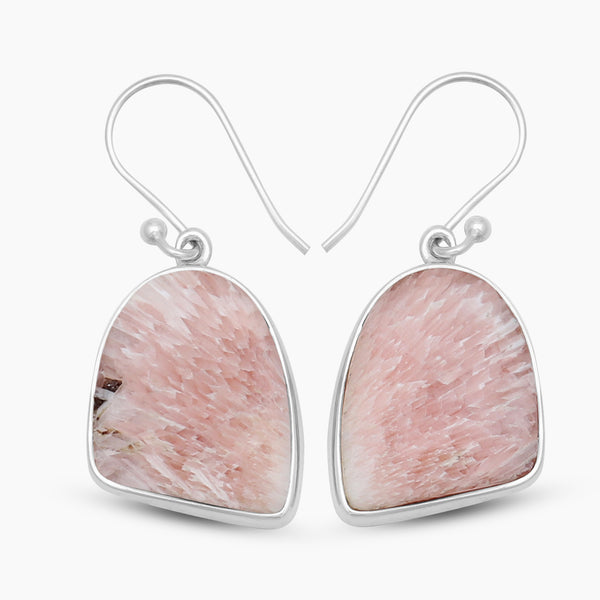 Pink Scolecite Silver Earrings