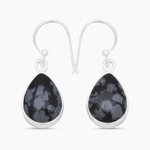 Natural Snowflake Obsidian Silver Earrings