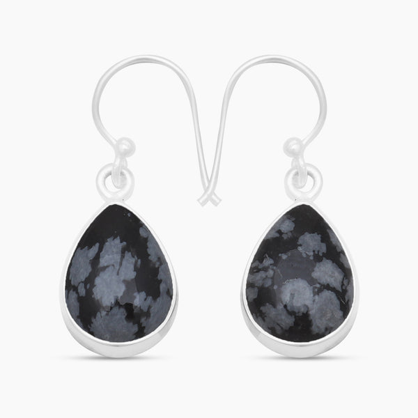 Natural Snowflake Obsidian Silver Earrings