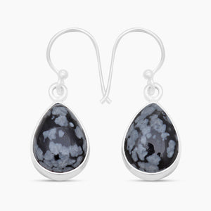 Natural Snowflake Obsidian Silver Earrings