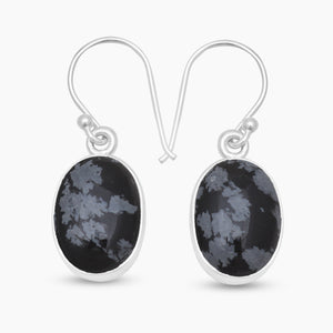 Natural Snowflake Obsidian Silver Earrings