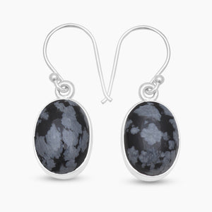 Natural Snowflake Obsidian Silver Earrings