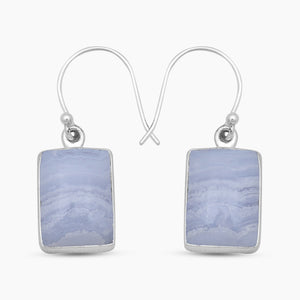 Blue Lace Agate Silver Plain Earrings