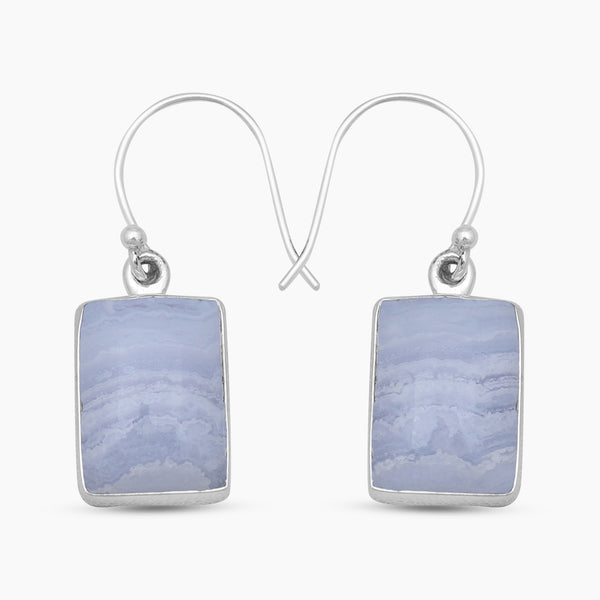 Blue Lace Agate Silver Plain Earrings