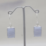 Blue Lace Agate Silver Plain Earrings