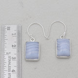 Blue Lace Agate Silver Plain Earrings