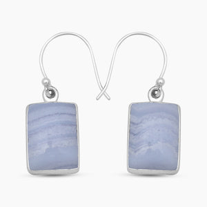 Blue Lace Agate Silver Plain Earrings